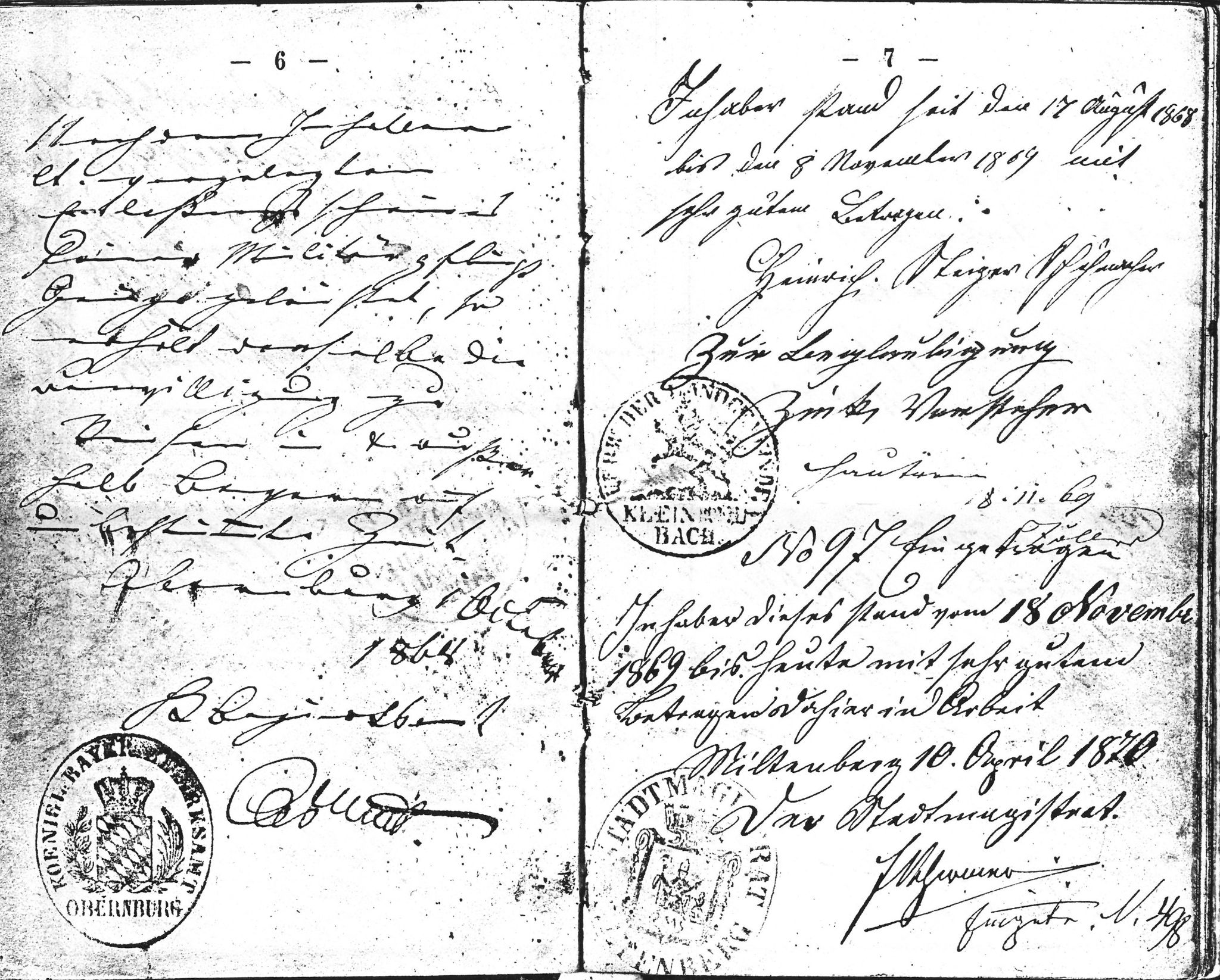Auszug aus dem Arbeitsbuch 1864