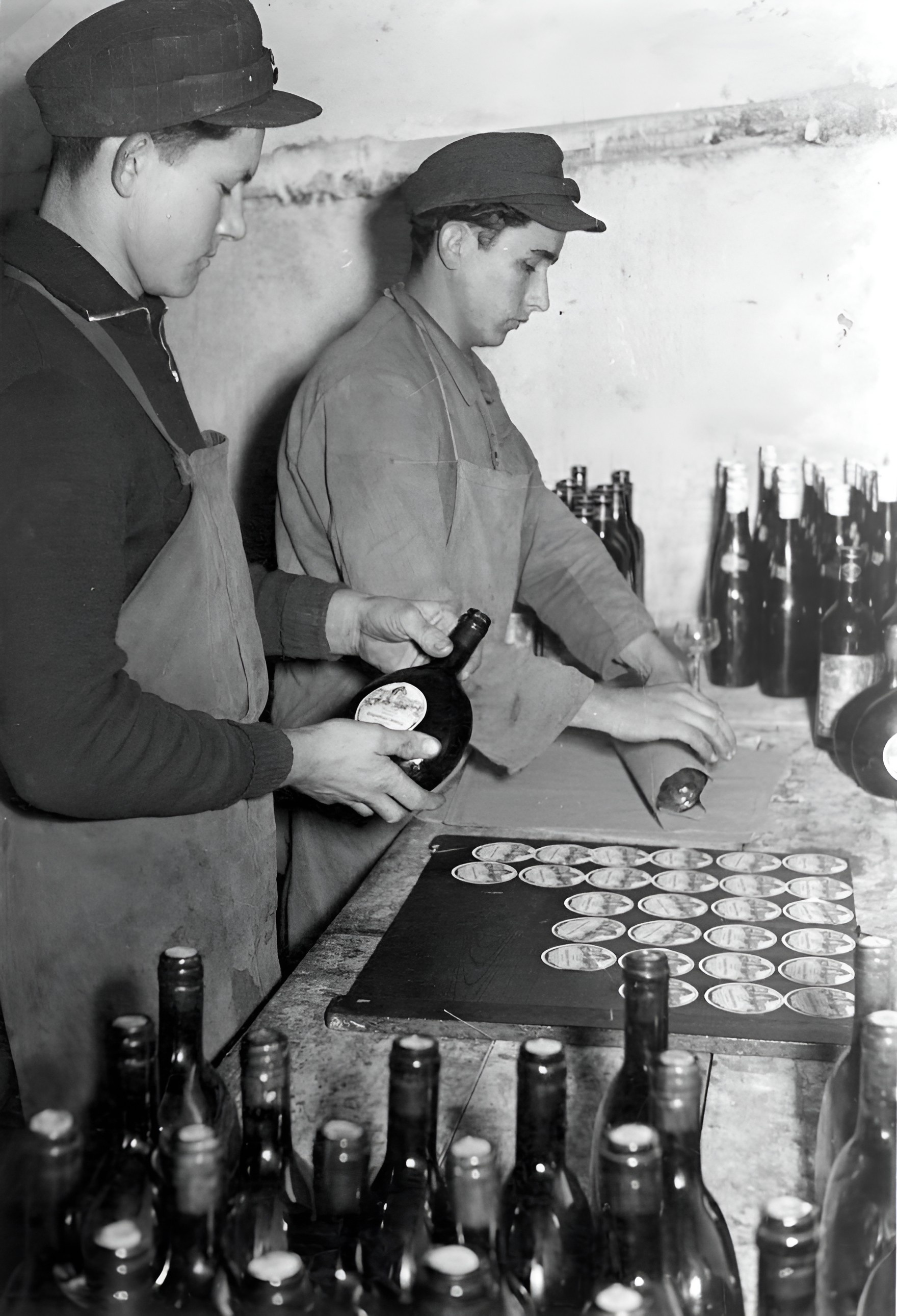 Beim Etikettieren im Weinkeller 1960