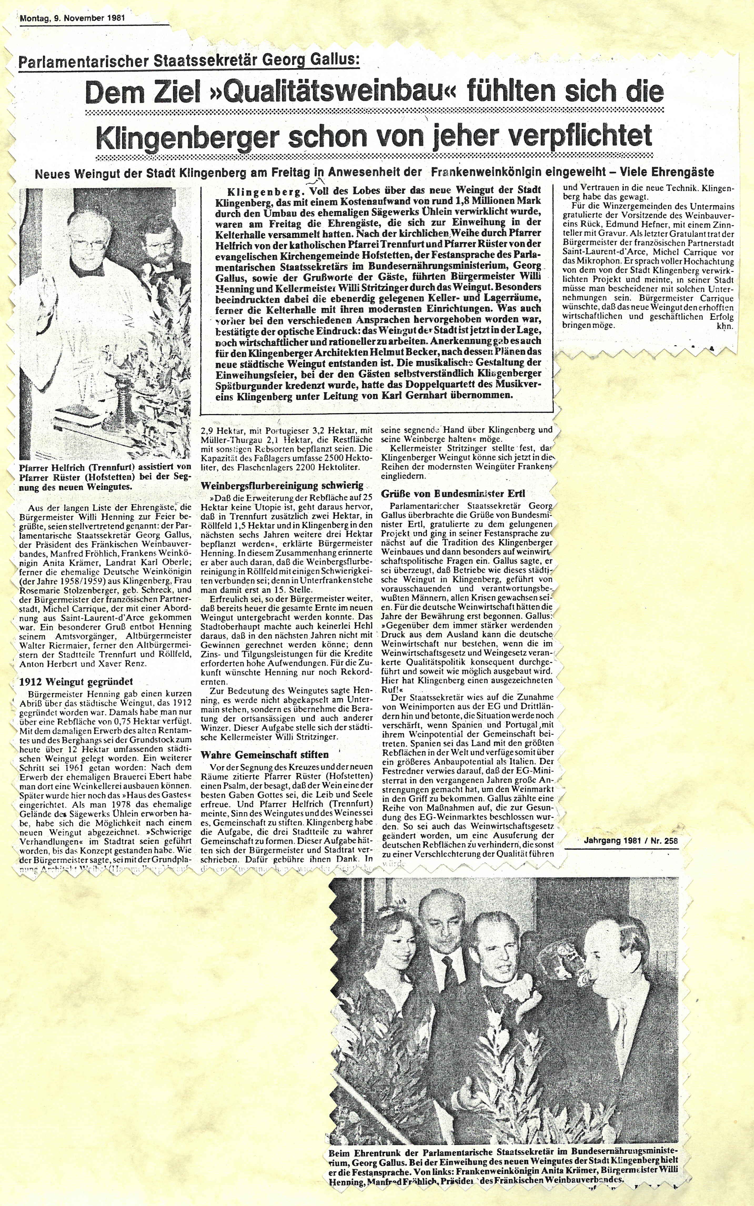 Zeitungsbericht zur Eröffnung des neuen Weinguts