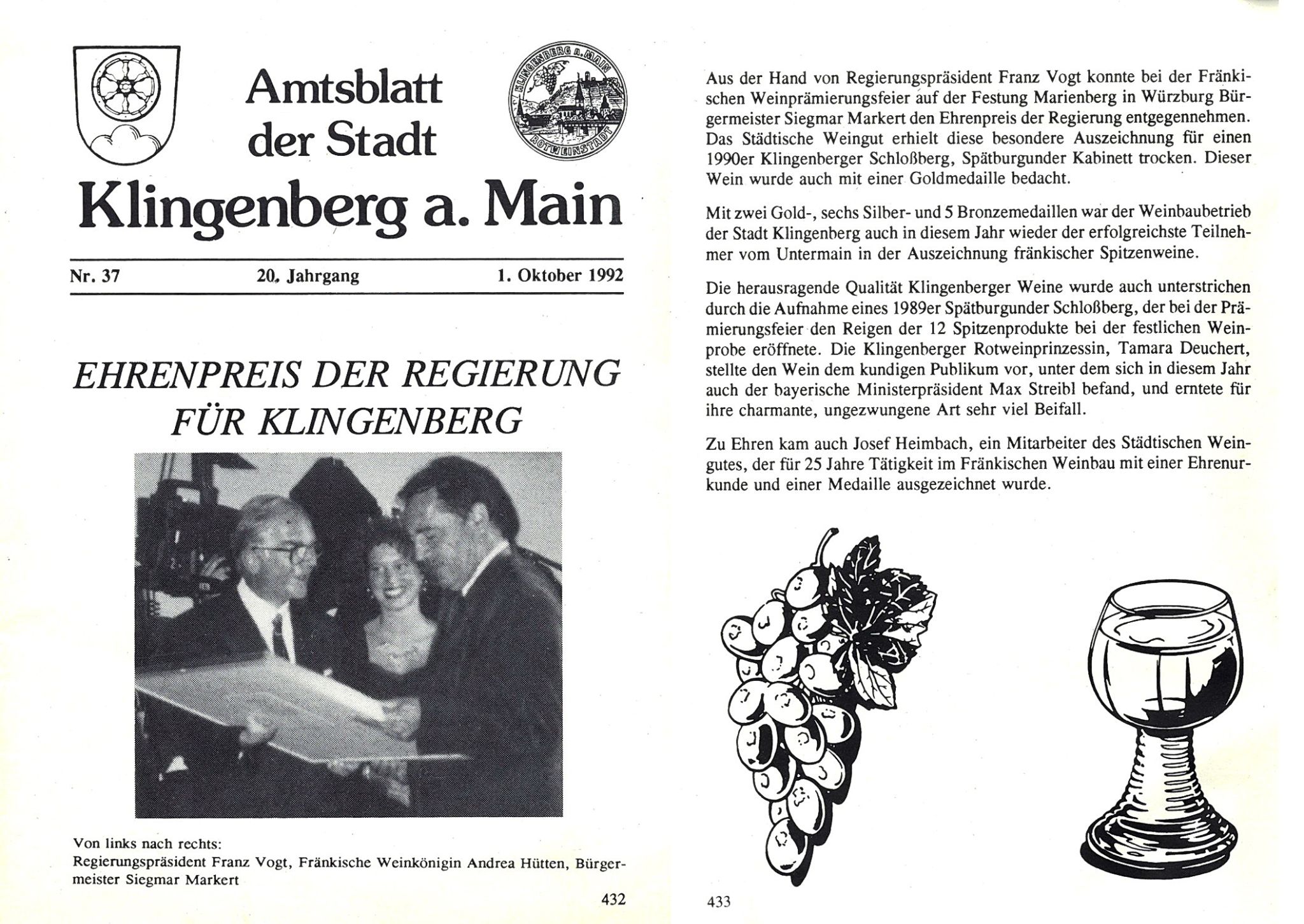 Artikel zur Ehrenpreisverleihung an das Weingut der Stadt Klingenberg a.Main