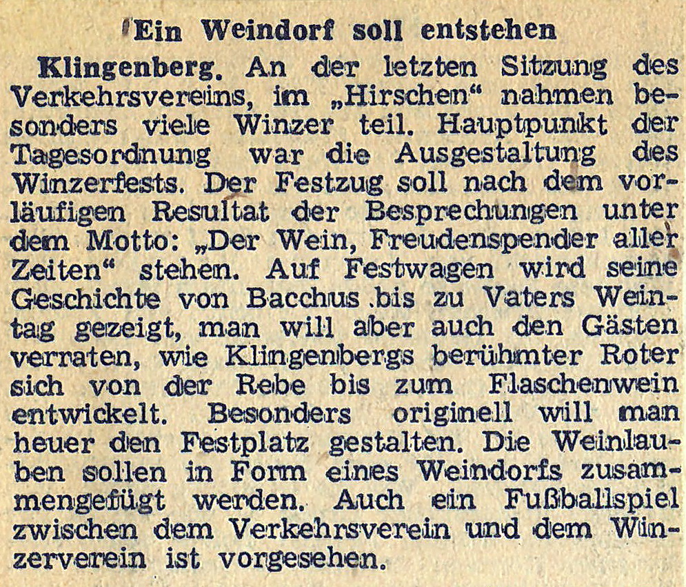 Zeitungsartikel "Ein Weindorf soll entstehen"