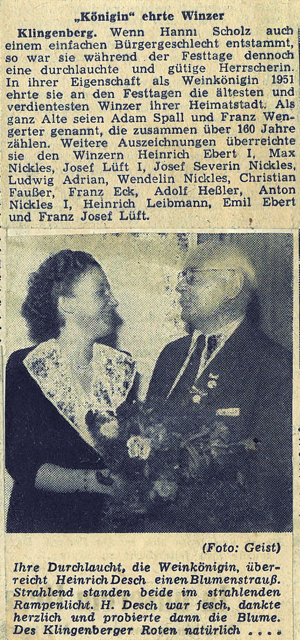 Zeitungsbericht "Königin ehrt Winzer"