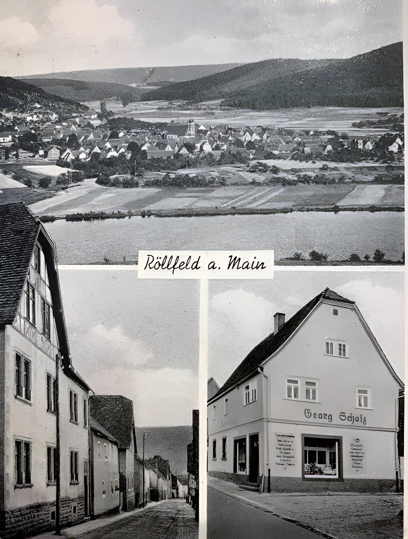 Ansichtskarte Röllfeld mit Handlung Georg Scholz mit Handlung Scholz (Langgasse 18)