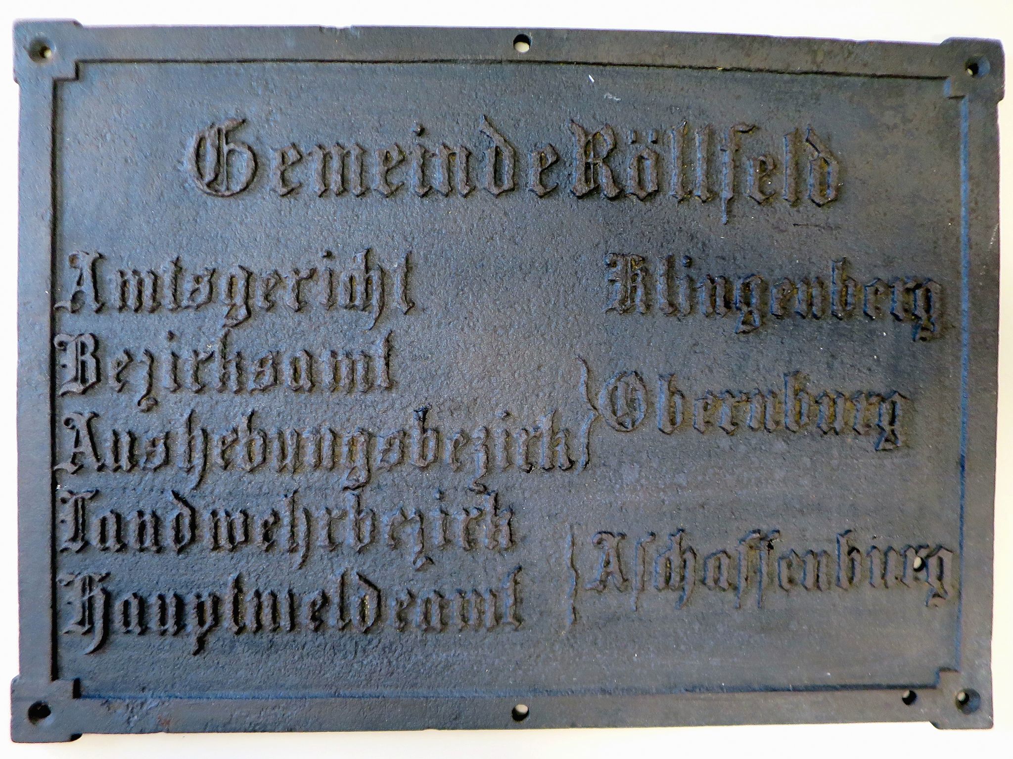 Gemeindetafel Röllfeld aus Gusseisen