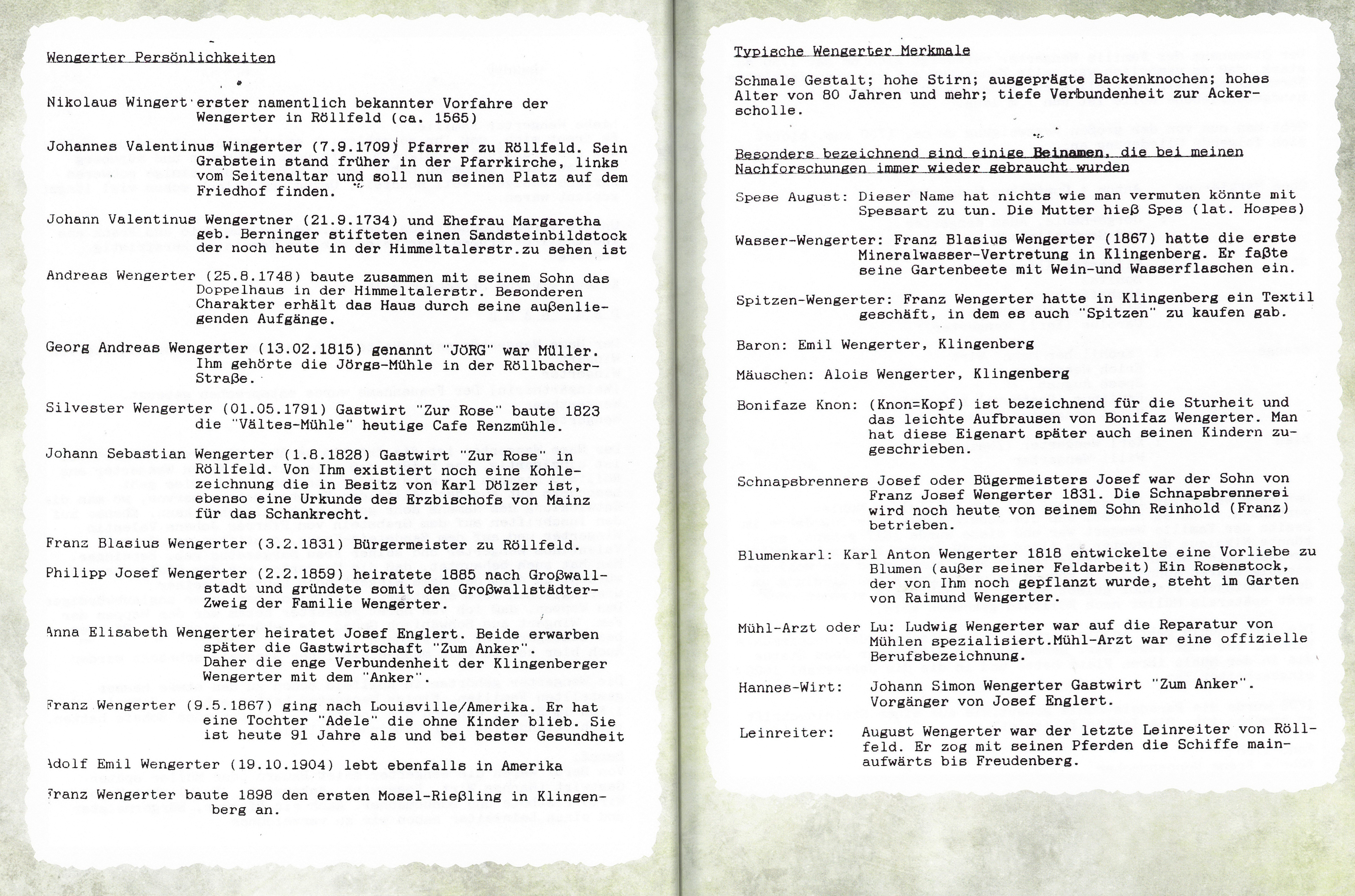Wissenswertes über die Familien Wengerter