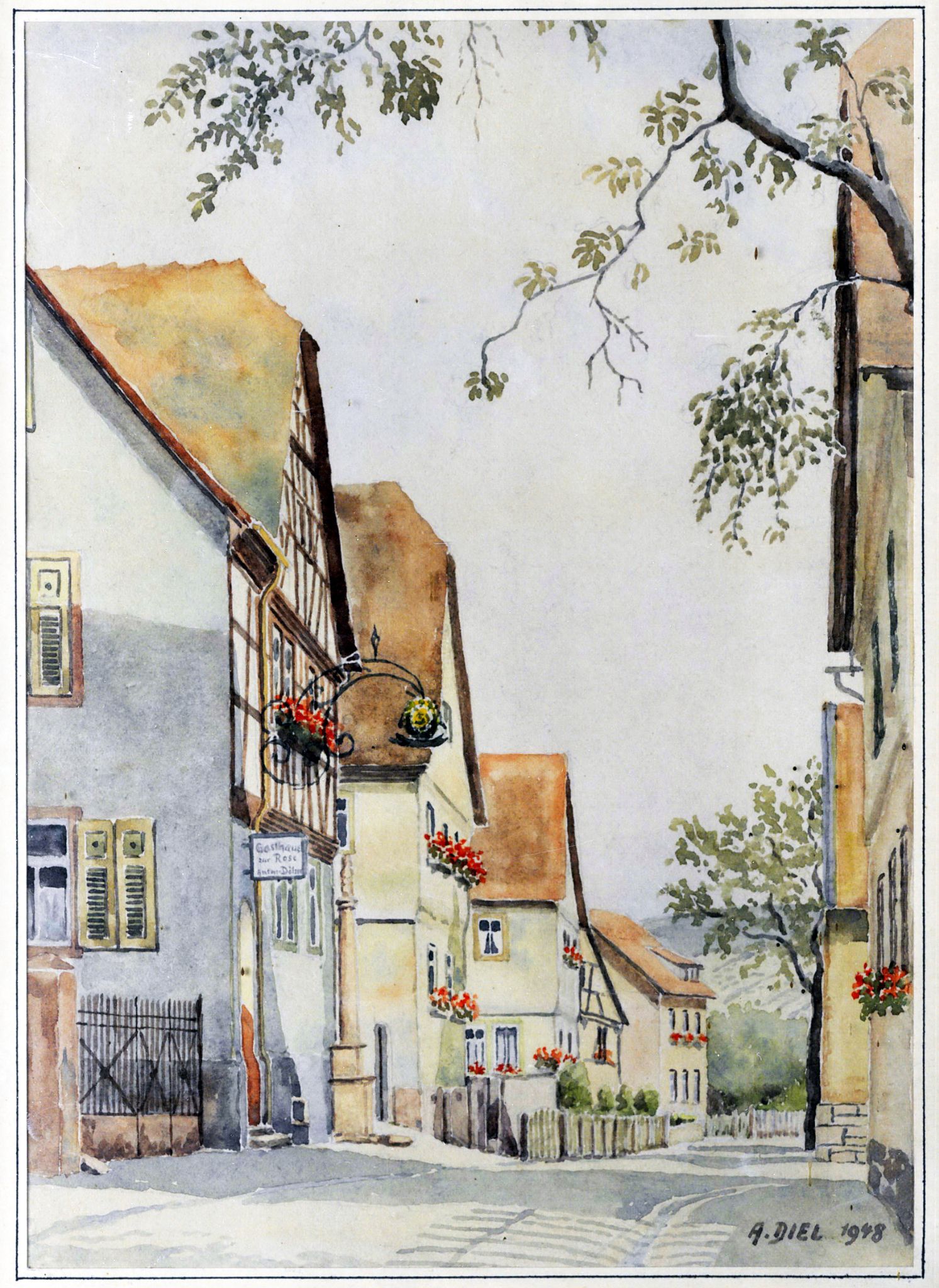 Die Rosenbergstraße - Gemälde von A. Diehl 1948