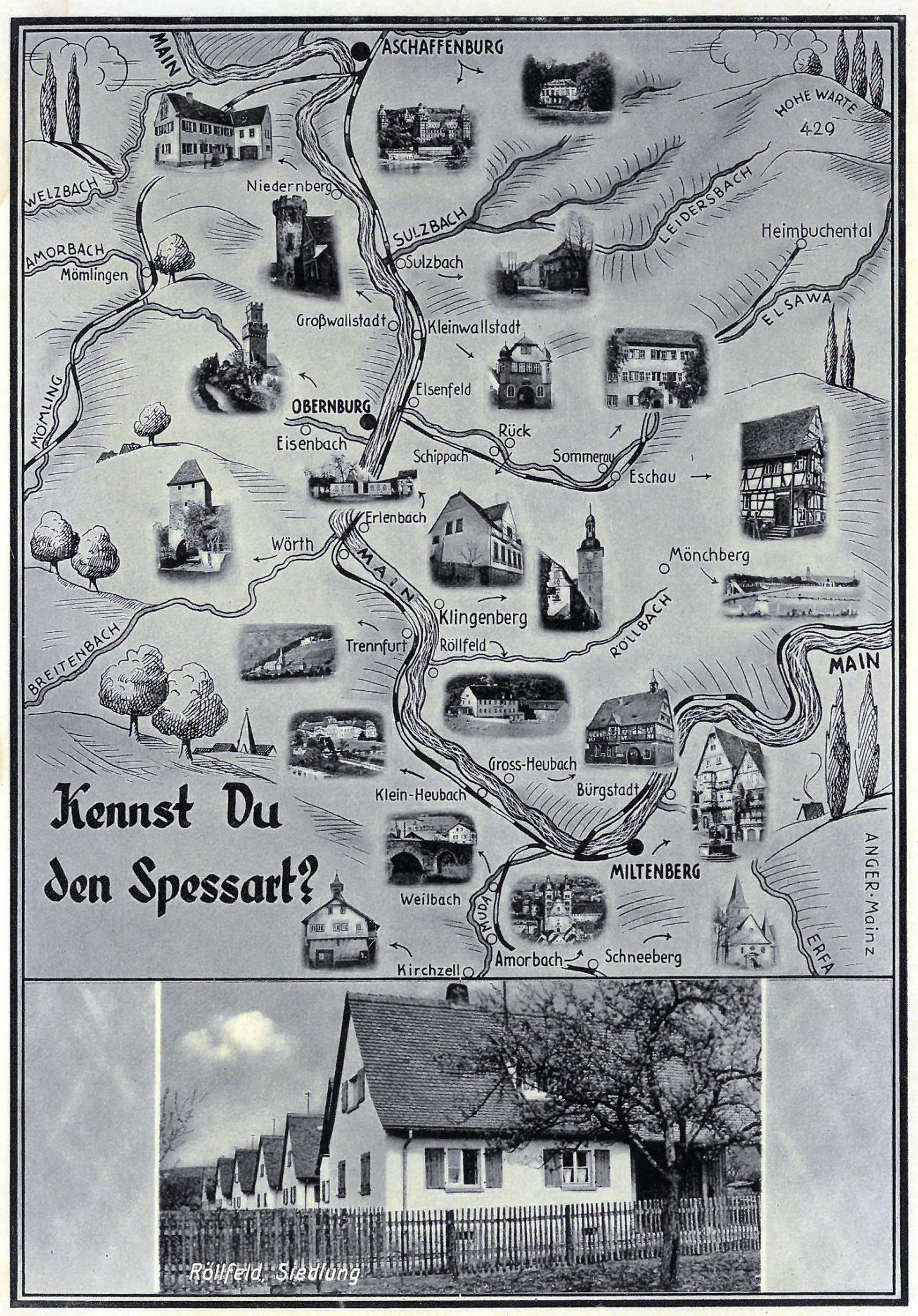 Ansichtskarte Spessart mit "neuer Siedlung" (= Ringstraße)