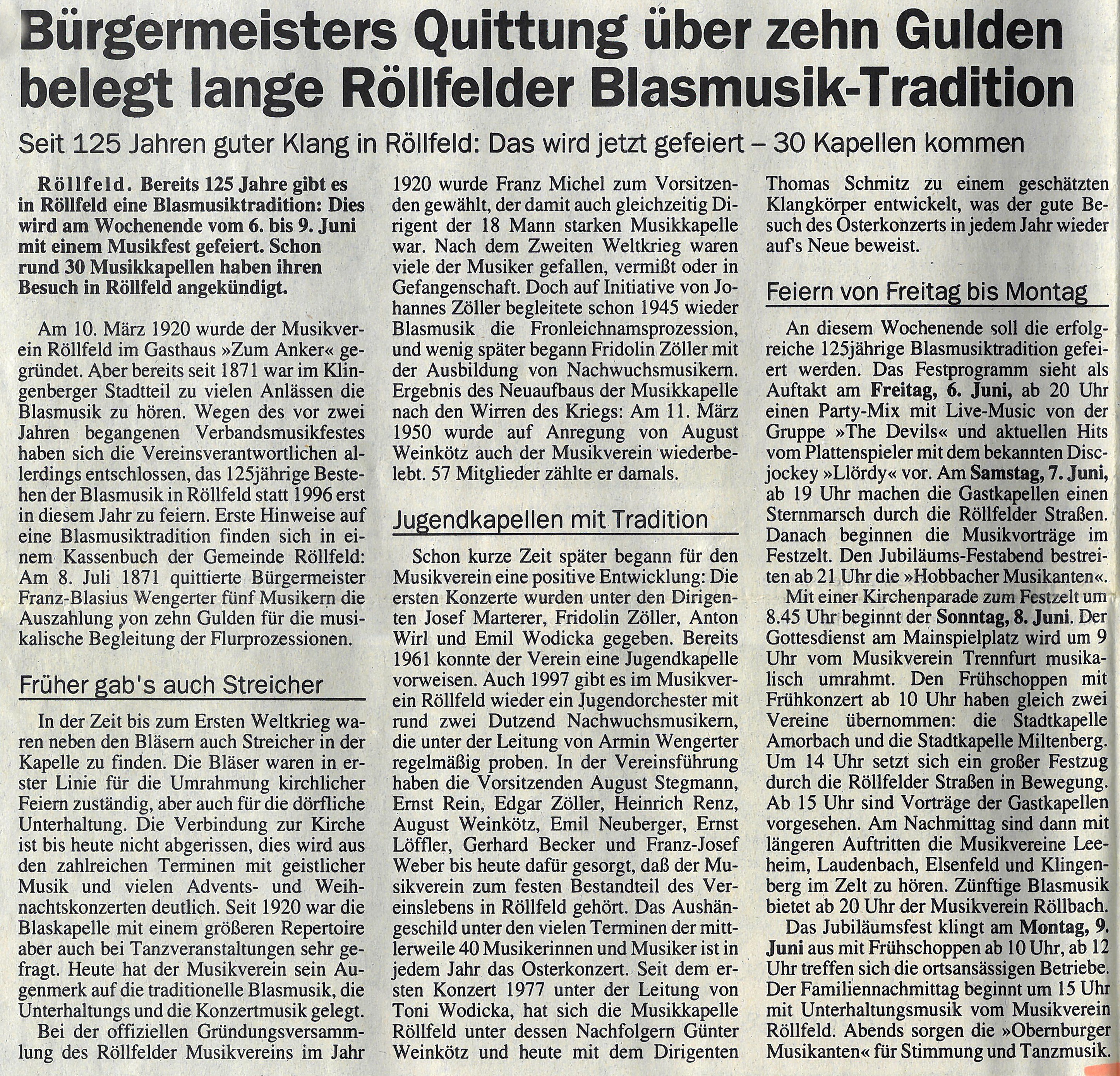 Zeitungsbericht vom 4. Juni 1997