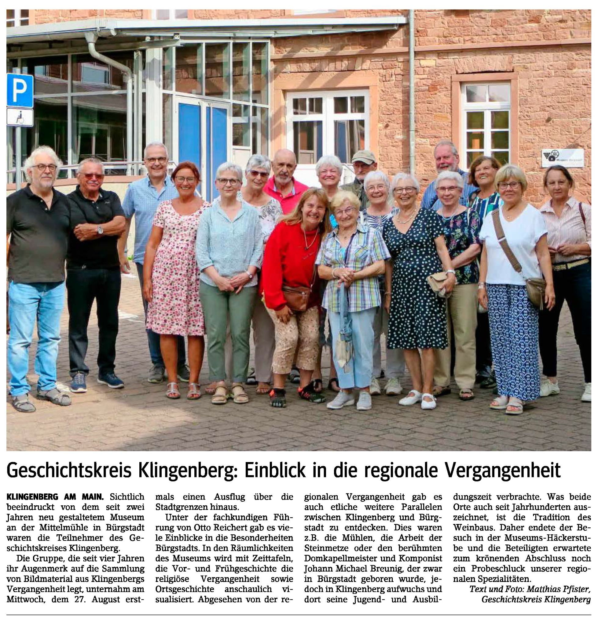 Zeitungsbericht zum Besuch des Bürgstädter Museums