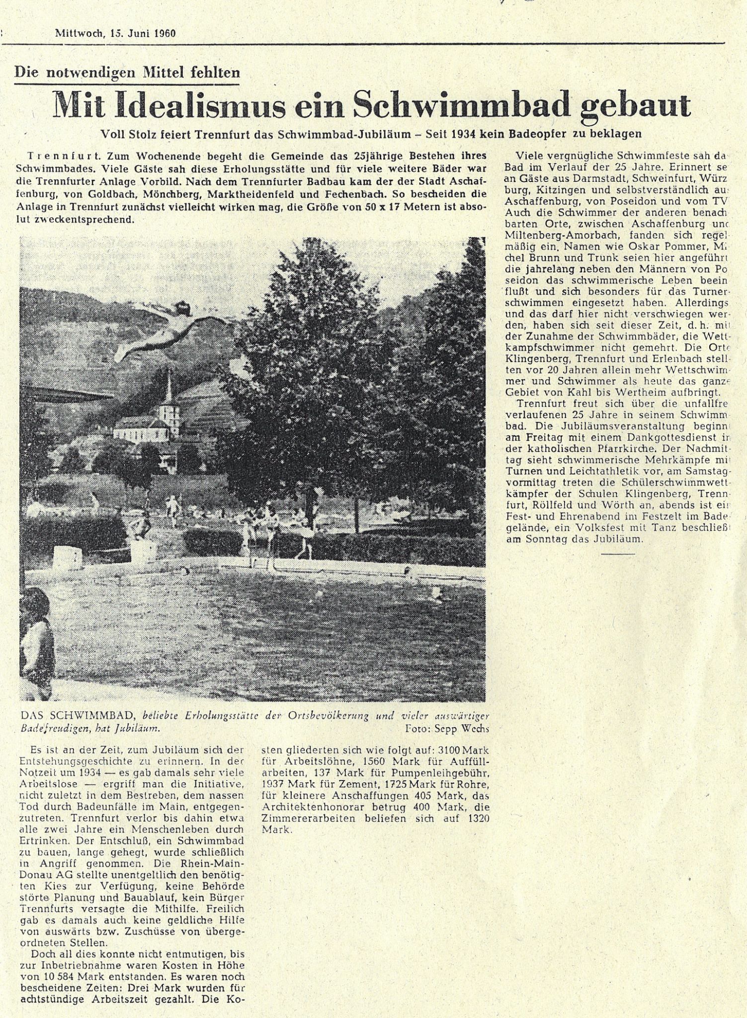 Zeitungsartikel zum 25-jährigen Bestehen des Freibades 1960
