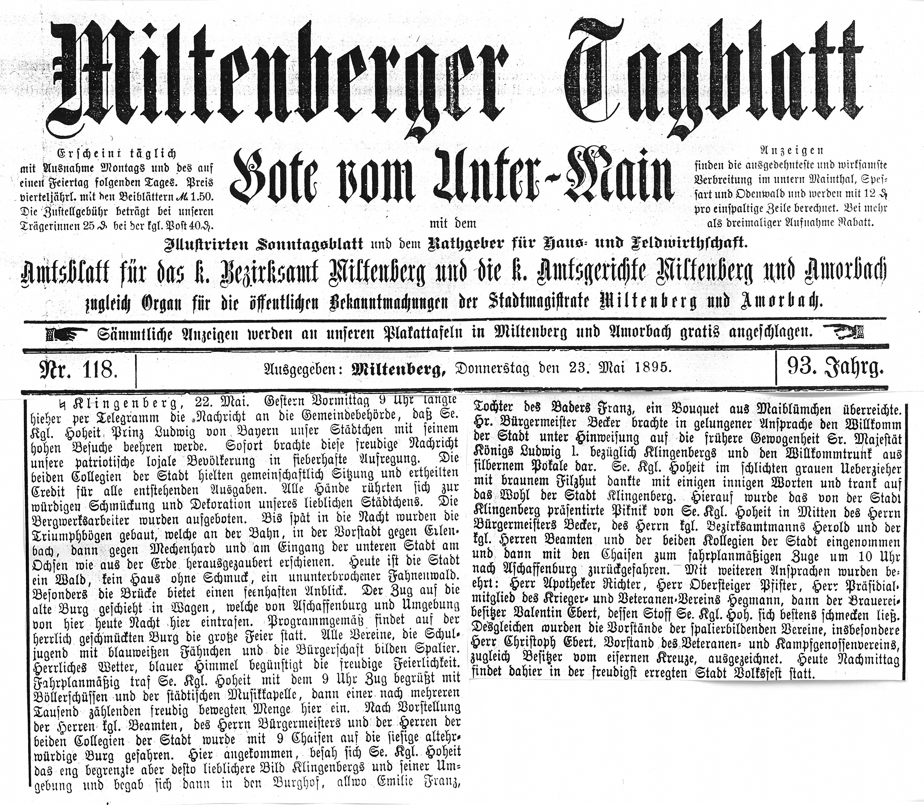 Zeitungsartikel zum Besuch von Prinz Ludwig