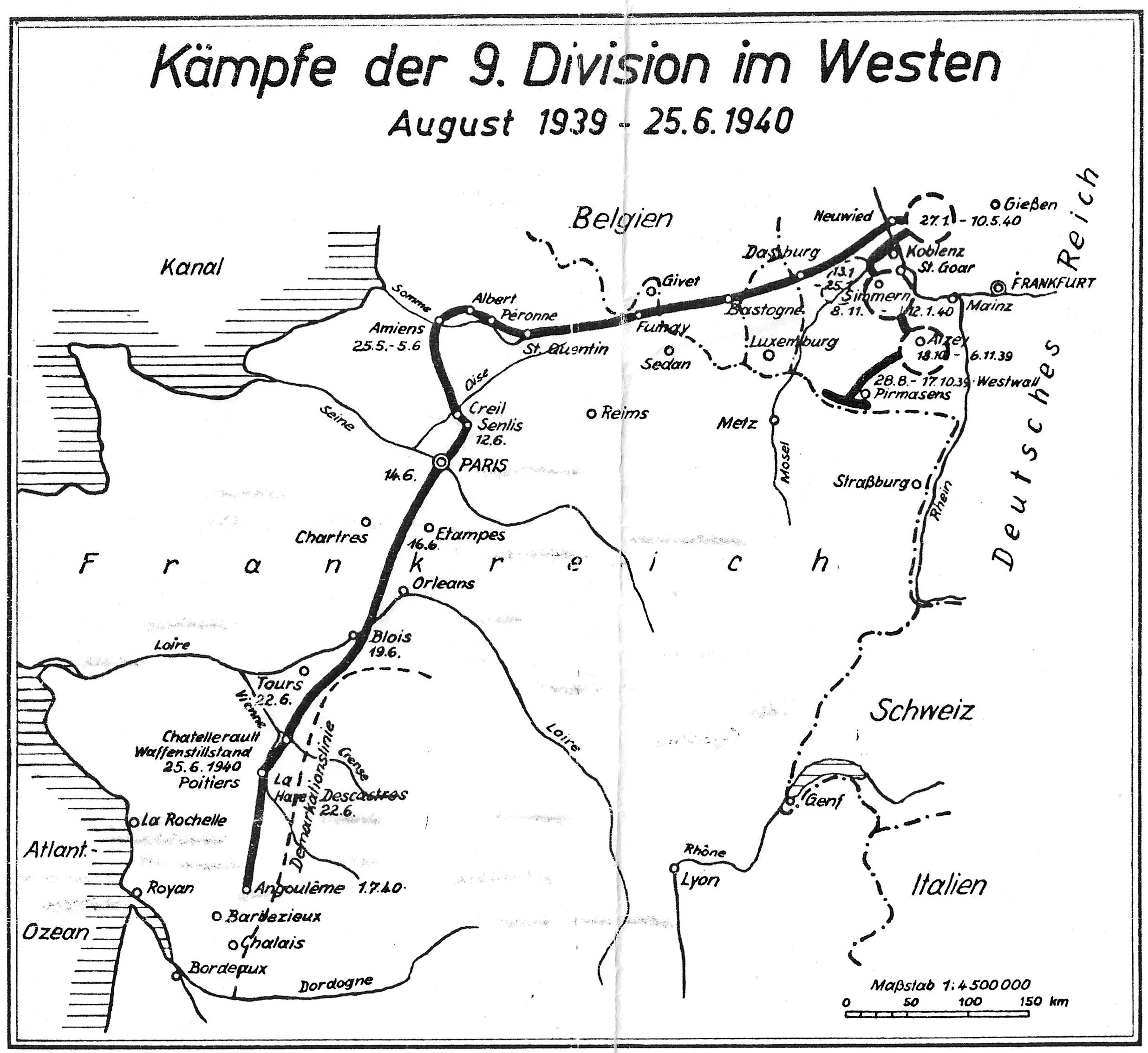 Skizze der Kämpfe im Westen