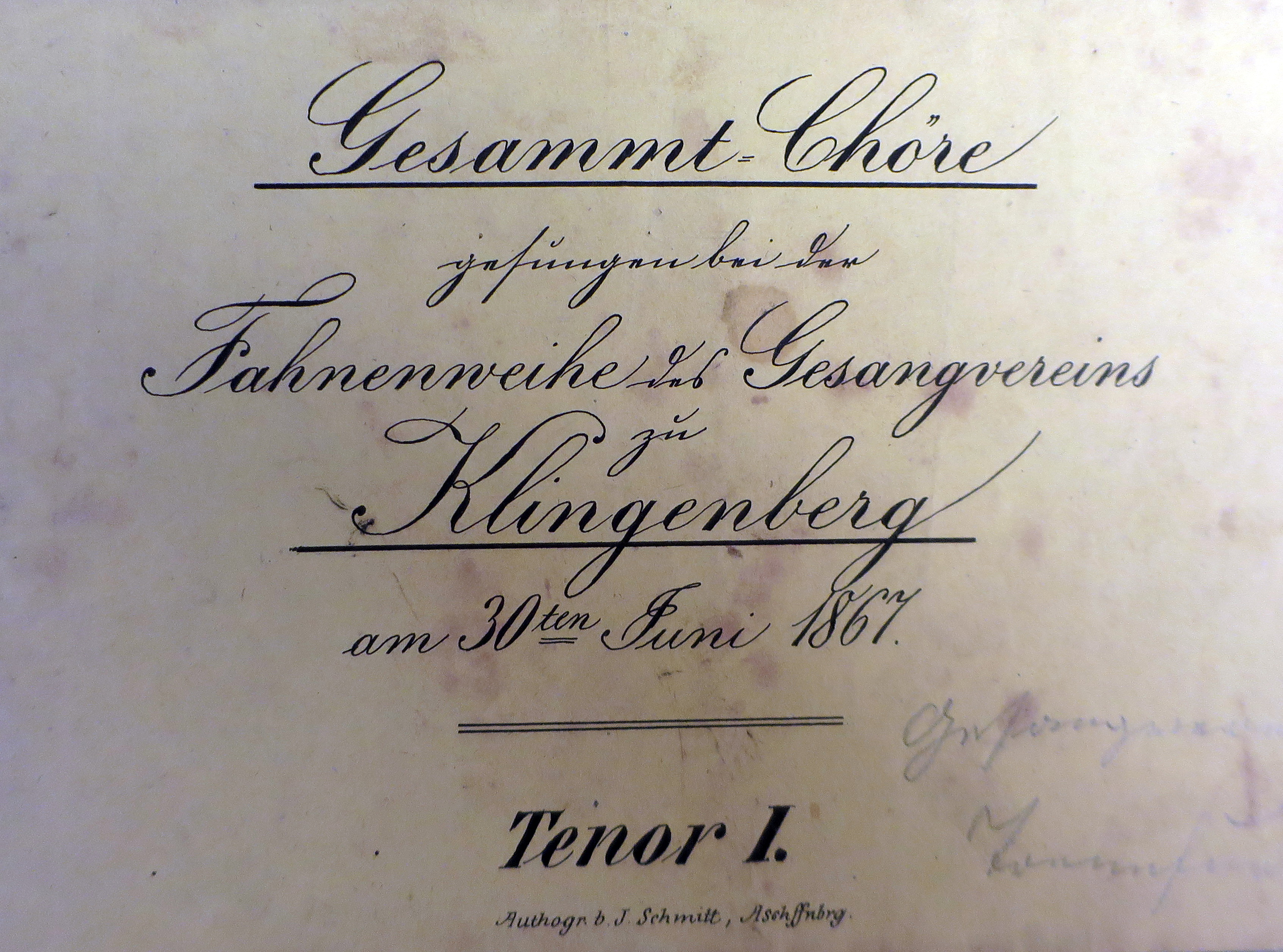 Titelseite eines Liederheftes anl. der Fahnenweihe 1867