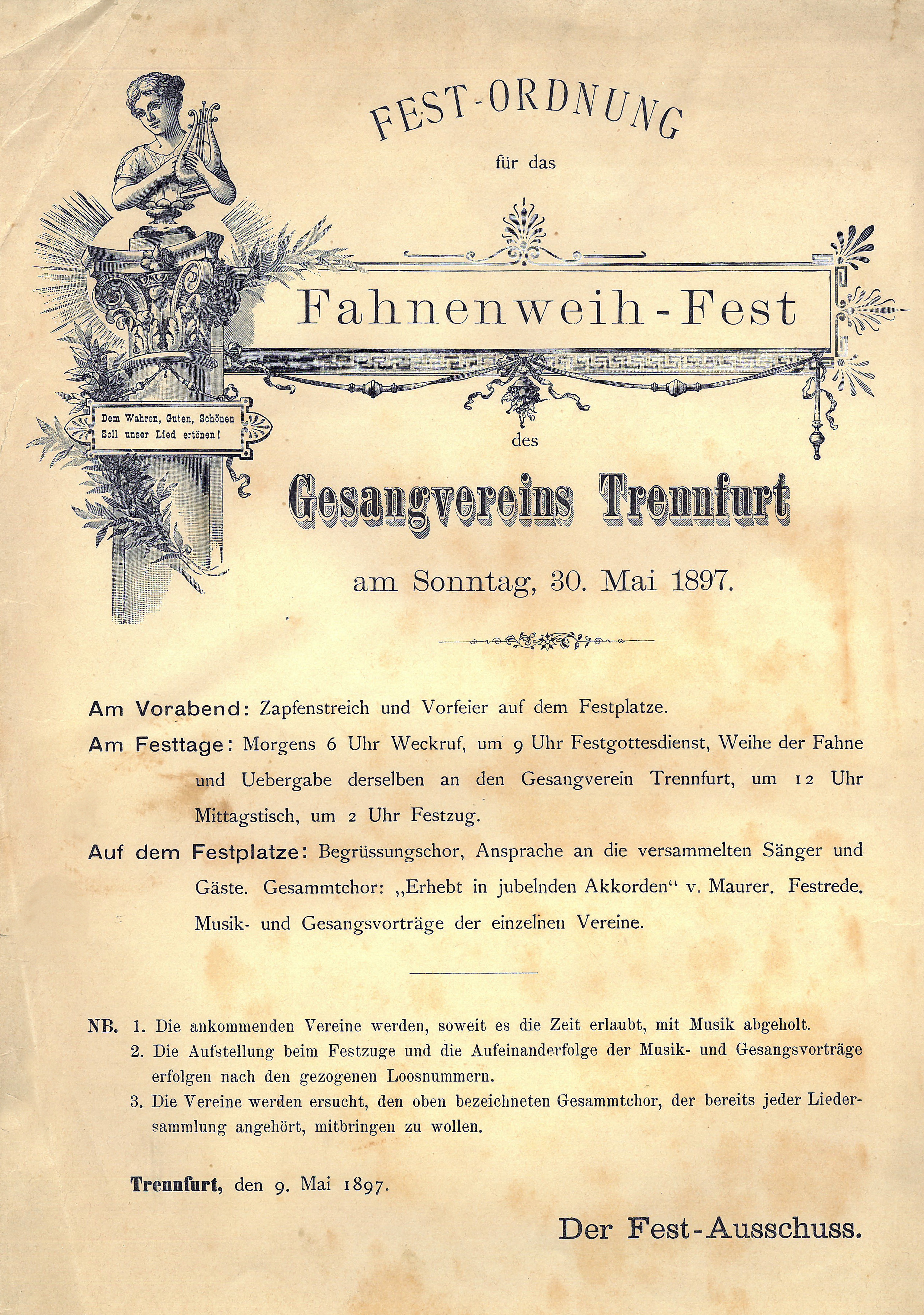 Festordnung zum Fest der Fahnenweihe der Sängervereinigung Trennfurt