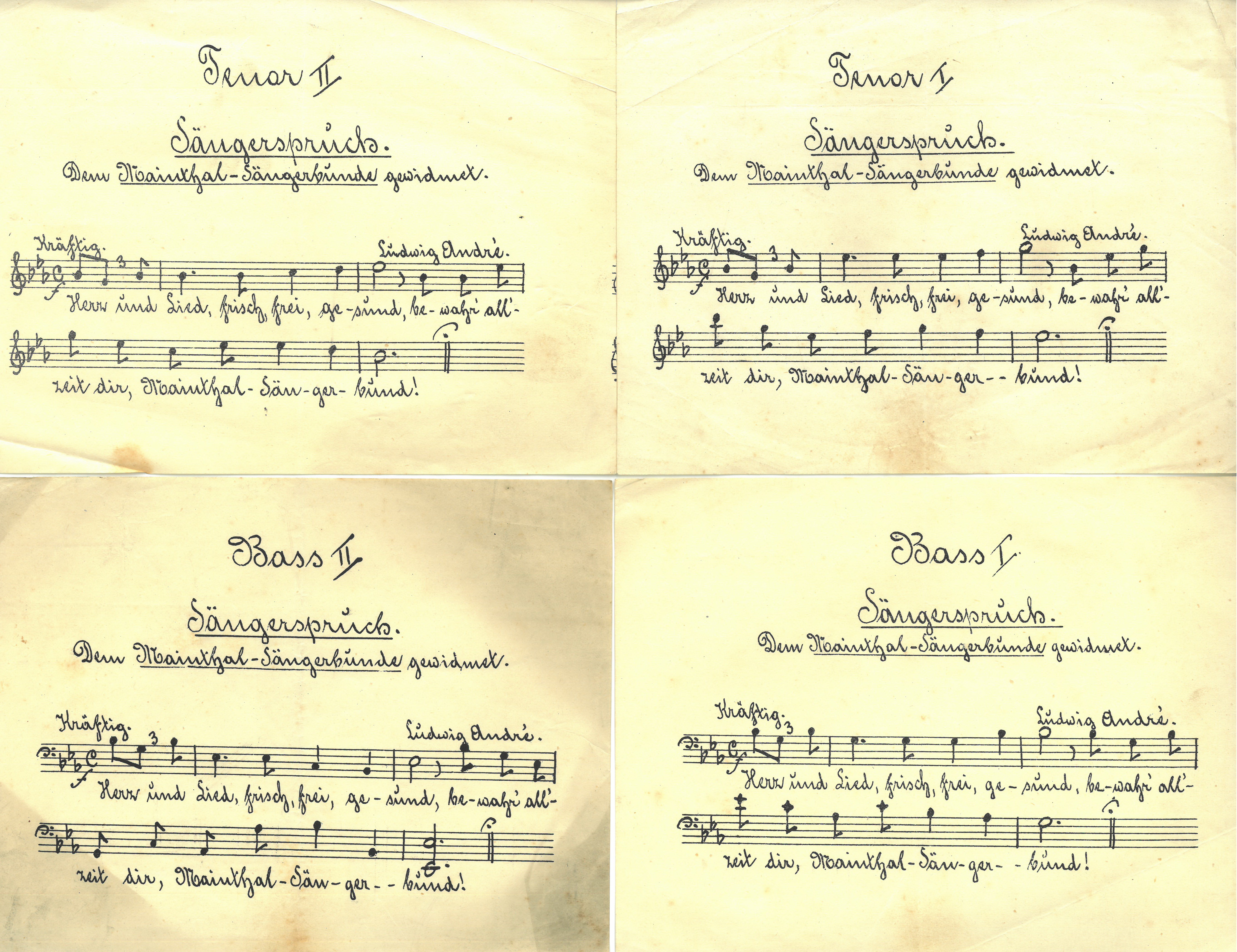 Vier Stimmen des Sängerspruchs welcher dem Maintalsängerbund gewidmet wurde